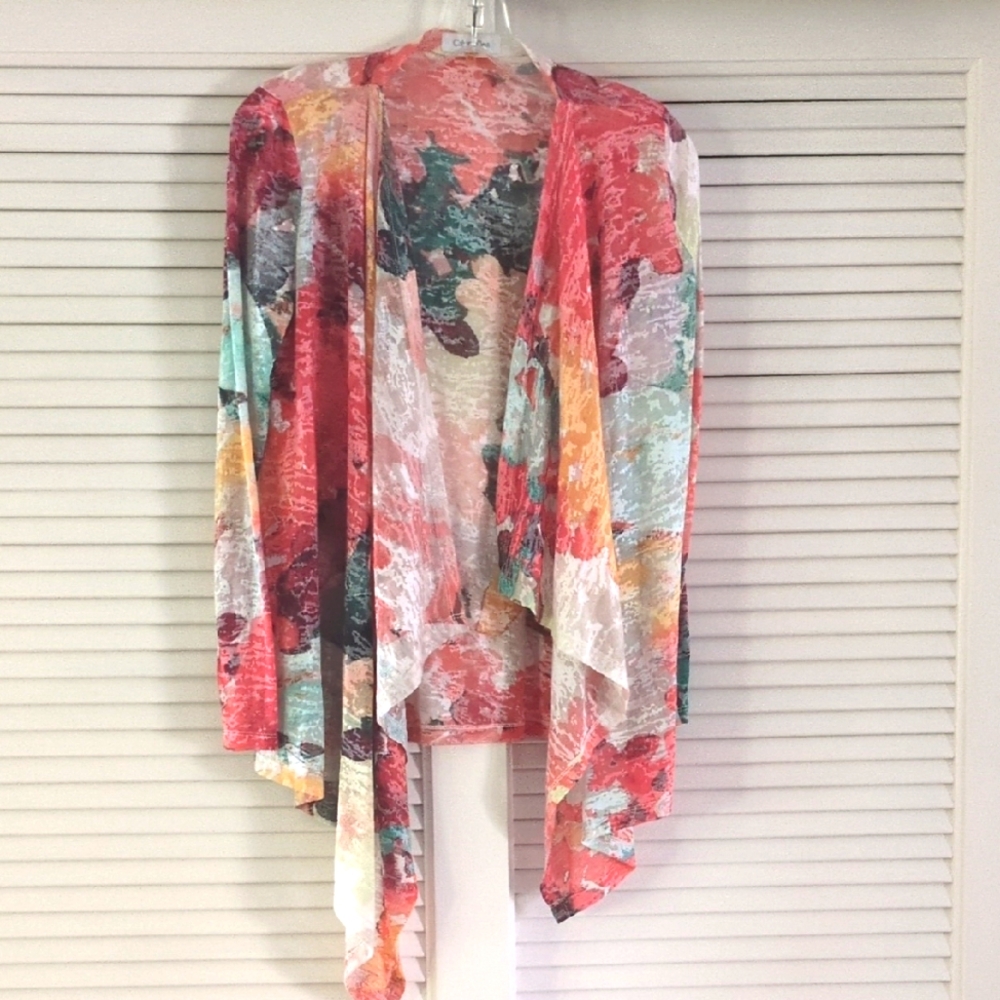 Calvin Klein Multicolor Burnout Open Cardigan.   Size Petite Small.